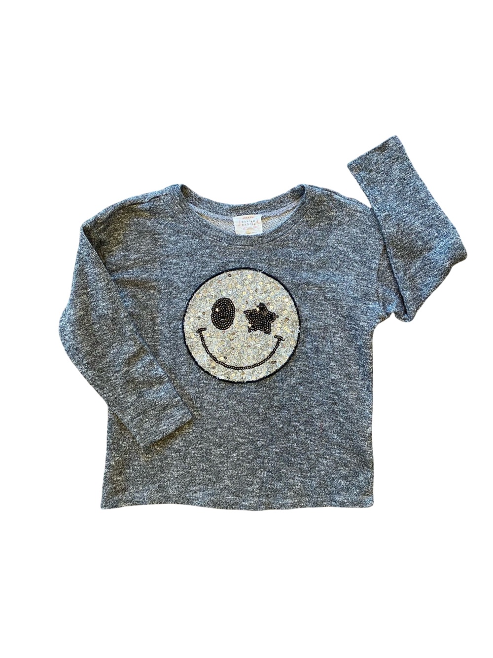 Hannah Banana Gray Long Sleeve Smile Sequin Top